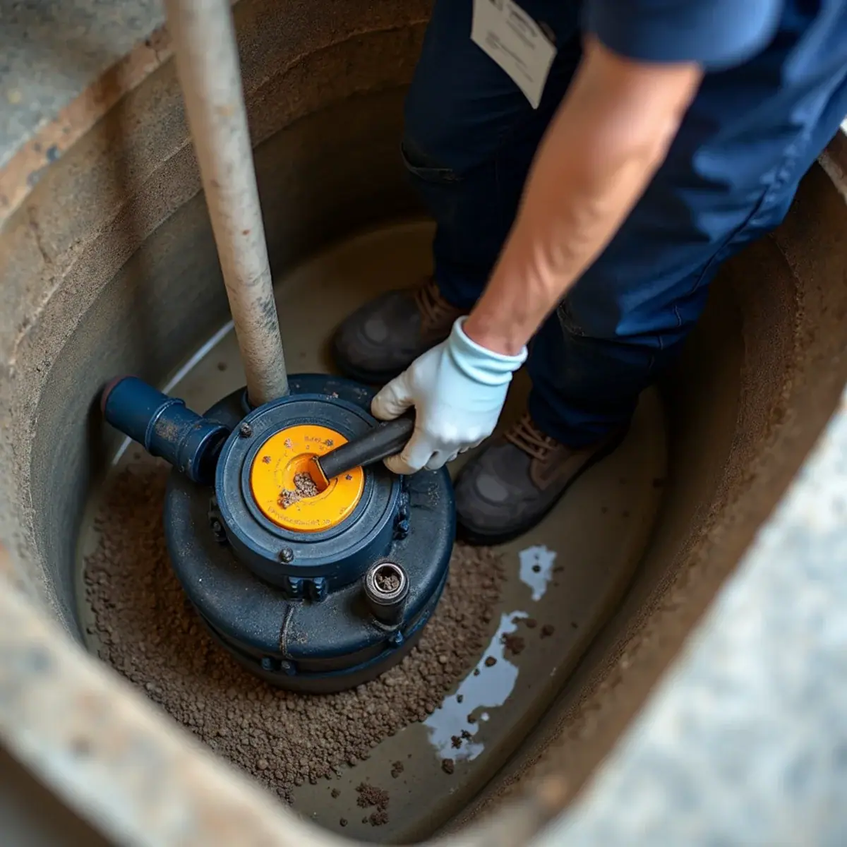 Gravel and silt clogging a sump pit around the pump float