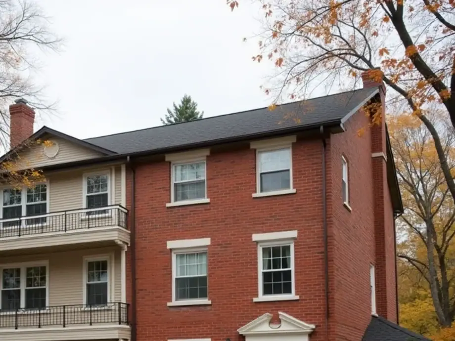 Three-story brick condominium building on a tree-lined street in Westmont, IL